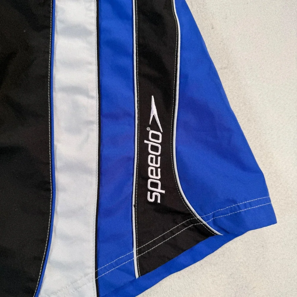 VTG Speedo Mens Swim Trunks Large Black Blue Colorblock Mesh Lined Large